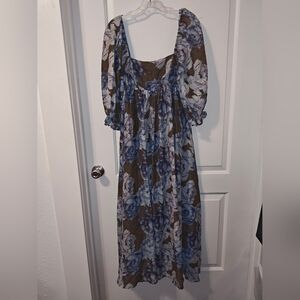 Floral Blue and Brown Women's Dress